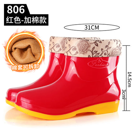 Four Seasons Short Tube Sunny Rain Women's Water Shoes Fashion Purple Rain Shoes Kitchen Canteen Mom Cleaning Non-slip Rubber Shoes Rain Boots