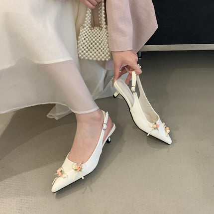 French Fairy High Heels, Toe-Cap Sandals, 2025 New Summer Shoes with Skirts and Flowers, New Chinese Style Pointed-Toe Shoes for Women