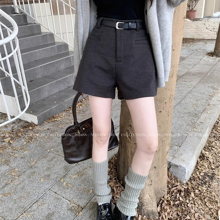 American Retro Woolen Casual Pants Shorts Women's Autumn and Winter 2024 Hot Pants Hot Pants for Hot Girls High Waist Loose Wide Leg Pants