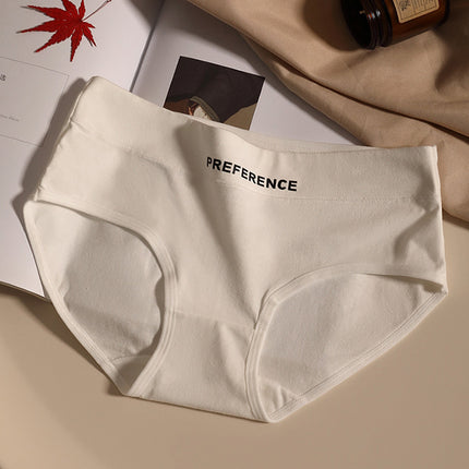 Women's Pure Cotton Underwear, All-Cotton Antibacterial Crotch, Mid-Waist Simple Solid Color Girls' Autumn and Winter Briefs