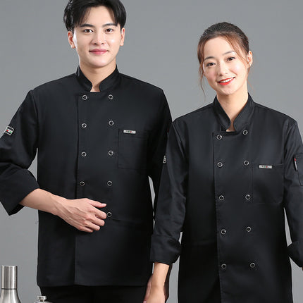 High-end Polyester Cotton Chef Clothes for Men and Women Hotel Work Clothes Thickened Breathable Kitchen Catering Cake Hot Pot Kitchen Clothes Uniform