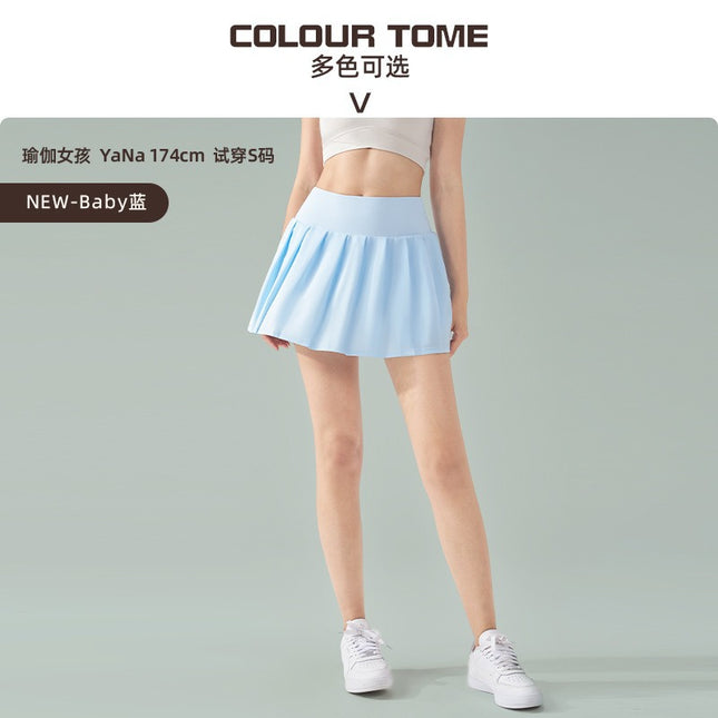 Spring and Summer New Dopamine Yoga Short Skirt Anti-running Fake Two-piece Tennis Skirt Quick-drying Fitness Sports Skirt Pleated Skirt