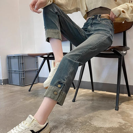 fleece-lined Thickened Cigarette Tube Jeans Women's Trendy All-match New High Waist Slim-fit Narrow Version Eight-and-Nine Straight Straight Bagel Pants