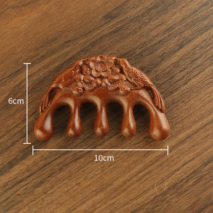 Golden silk sandalwood lotus fish carved massage comb scalp head massage wide tooth comb small comb solid wood comb meridian comb