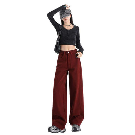 Wholesale Dropshipping Autumn and Winter Versatile Three-Dimensional Cut Contrasting Color Line Scimitar Pants Jeans Women's Loose Design Banana Pants