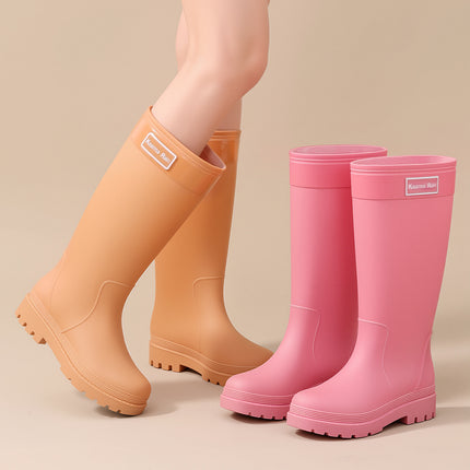 Women's Extra Tall 36cm Chinese Style Red Rubber Shoes for Happy Events, Women's Shoes for Urban Commuting, Sweet and Sassy Long Rain Boots