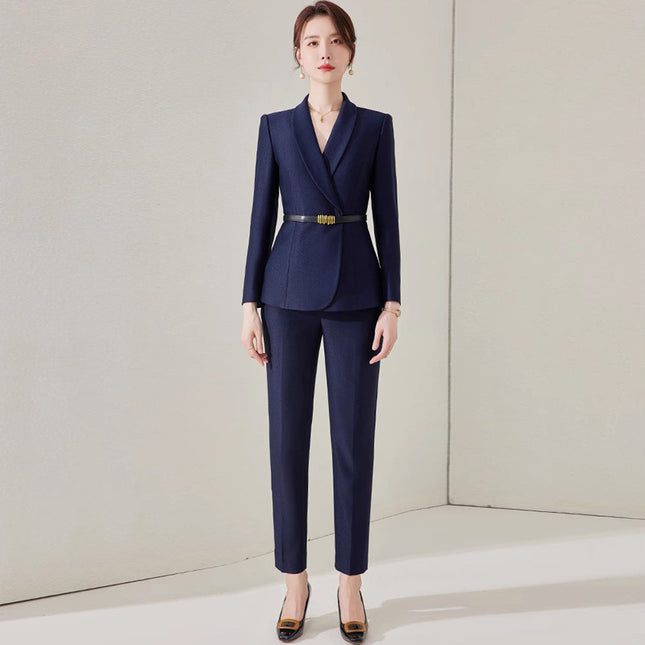 Aishangchen navy blue fashion professional suit temperament goddess fan hotel front desk sales department High sense work clothes