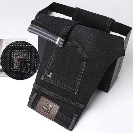 Autumn and Winter Thickened Towel Bottom New Jeans Men's Straight Loose Business Trendy High-end Casual Men's Denim Trousers