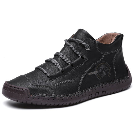 9932 Men's Shoes Short Boots Autumn Sewn Leather Boots High-Top Leather Flats Outdoor Workwear Casual Shoes Large Size Cross-Border Sneakers