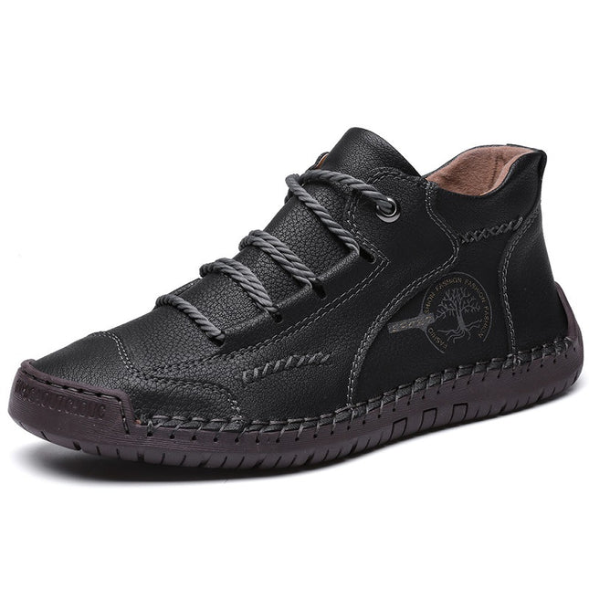 9932 Men's Shoes Short Boots Autumn Sewn Leather Boots High-Top Leather Flats Outdoor Workwear Casual Shoes Large Size Cross-Border Sneakers