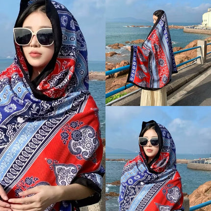 Ethnic Style Shawl Women's Summer Hainan Sanya Travel Photograph Qinghai Lake Scarf Beach Towel Thin Sunscreen Scarf