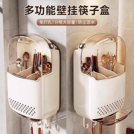 Wall-mounted Chopsticks Storage Box Mildew-proof Household Kitchen Chopsticks Holder Drain Water Chopsticks Cage Knife and Fork Chopsticks Cage Dust-proof Belt Cover
