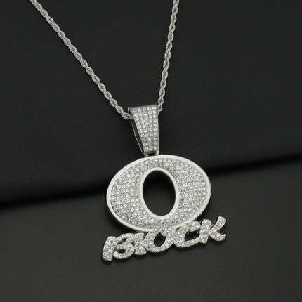 European and American Hip Hop OBLOCK Letter Pendant Necklace Alloy Diamond Brand Punk Rap Cool Necklace Cross Border