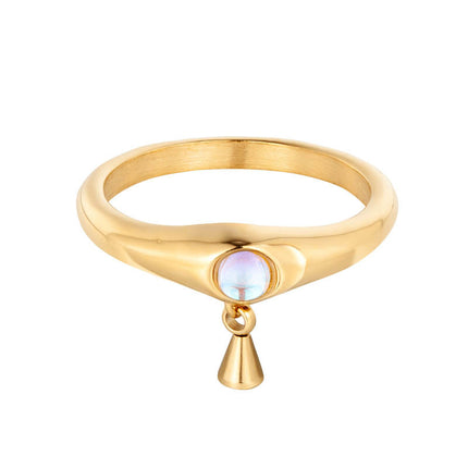 Cold wind opal water drop ring titanium steel electroplating 14K gold overlapping ring female ins niche accessories wholesale