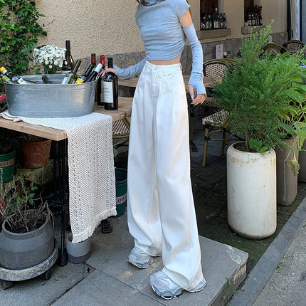 White Three-Proof Wide-Leg Jeans for Women Summer 2025 Thin High-Waisted Slim Loose Drape Versatile Straight Pants