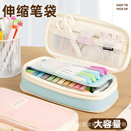 Korean solid color pencil case large capacity student stationery case retractable portable pencil case cross-border in stock generation