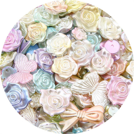 ABS Imitation Pearl Cream Gradient Rose Bow Beaded Pendant DIY Bracelet Necklace Decoration Handmade Accessories
