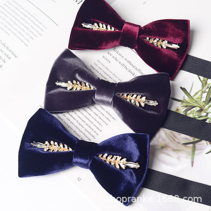 Wheat Gold Velvet Bow Tie Men's Formal Banquet Knot Wedding Groom Groomsman Dress British Bow Knot-Free