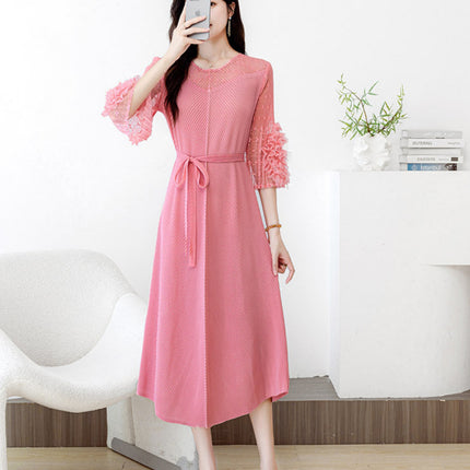2026 New Early Autumn Issey Miyake Fashion-Inspired Floral Bud Skirt, Loose Slimming Dress, Hand-Pressed Crinkle Dress for Women