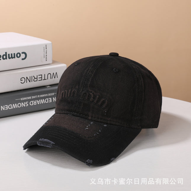 2025 New Letter Embroidered Baseball Cap Korean Style Washed All-match Face Showcase Soft Top Duck Tongue Hat Trend