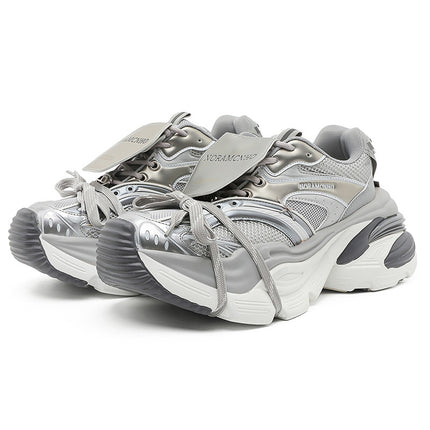 Klein Blue Deconstructed Lace-Up Dad Shoes for Women 2025 Spring and Autumn New Men's Mesh Thick-Soled Height-Increasing Sneakers