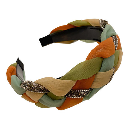 Internet Red Square Explosions Contrast Braid Head Band Wide Edge Non-Slip High-Level Hair Band 2023 New Style Hair Card for Women