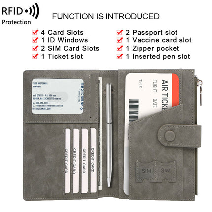 Cross-Border Skin-Feel Anti-Theft Rfid Passport Holder Zipper Buckle Passport Cover Document Holder Multi-Functional Travel Passport Bag
