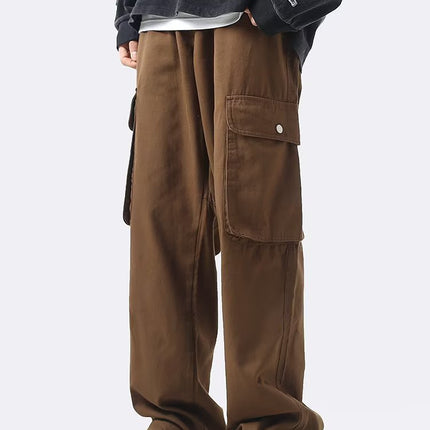 Trendy brand overalls men's loose large pocket four seasons casual pants Korean style trendy straight wide-leg mop pants men's clothing