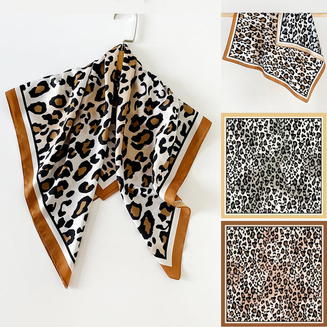 Cross-border double-sided two-color silk scarf ladies leopard print scarf print twill silk senior sense 70cm square towel wholesale