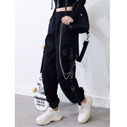 [Send Chain] Spring and Autumn Black Leg Overalls Women's Hip-Hop Trendy ins Straight Loose Bf Haren Pants for Children