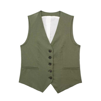 European and American 2023 New Fashion Women's Blended Vest Vest 7747356 High Waist Casual Shorts 7748356 Trendy