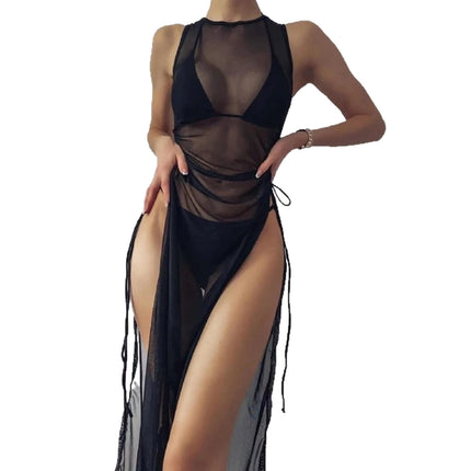 Amazon's New European and American Solid Color Bikini Cover-Up Beach Skirt Three-Piece Swimsuit Women's High-End Hot Spring Swimsuit