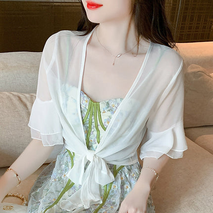 2025 Summer Thin Small Shawl Short Jacket Women's Sun Protection Clothing Easiest for Match Short Small Waistoutwear Chiffon Cardigan Air Conditioning Shirt