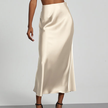 In-Stock Cross-Border Women's Clothing Wholesale European and American Style Elegant Satin Midi Skirt Slimming and Flowy