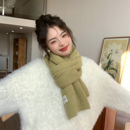 White Scarf Women's Winter Red Wool Thickened Knitted Warm Scarf 2023 New Korean Style All-match High-end Sense