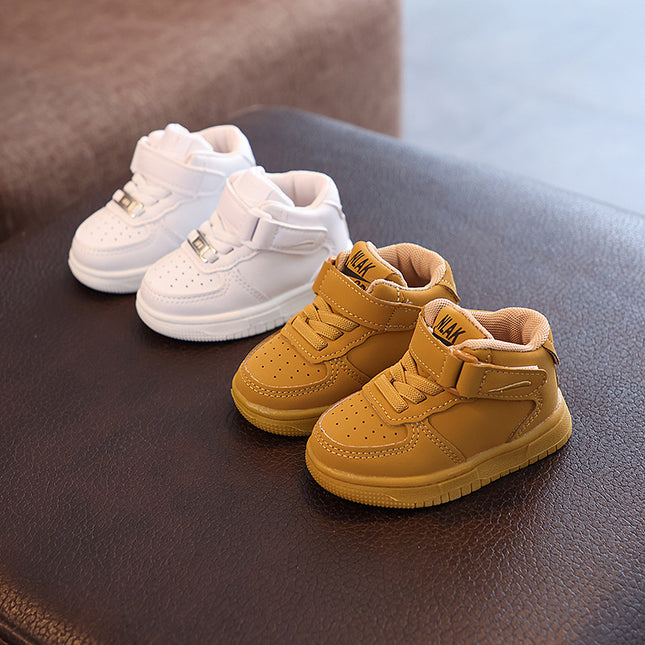Girls Boys 2024 Autumn New Board Shoes Soft Sole White Shoes Breathable Mid-top Velcro Casual sneaker Trendy