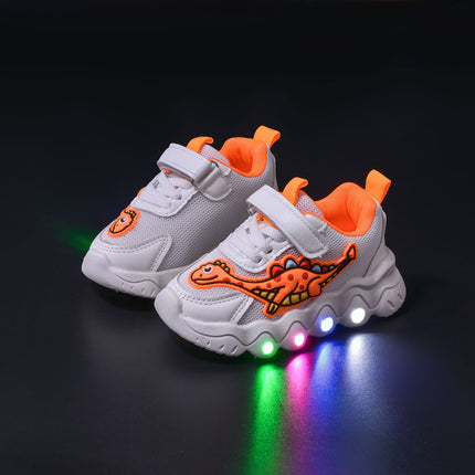 Spring New Style Dinosaur Led Light Sneakers for Boys and Girls Spring & Fall New Mesh Breathable Casual Light Shoes for Children and Middle-Aged Children