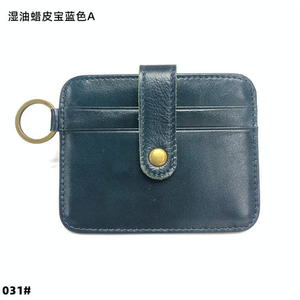 Vintage Oil Wax Leather Buckle Genuine Leather Card Holder Men's Multifunctional Cowhide Women's Coin Purse with Key Ring Driver's License Holder