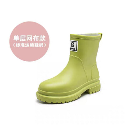 2024 New Style College Rain Boots for Women, Fashionable Outerwear, Fleece-Lined Rain Boots, Waterproof Shoes, Stylish Adult Non-Slip Rubber Shoes