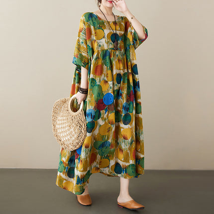 2023 Simple Fashion Comfortable Casual Long Dress Summer New Extra-large Round Neck Short Sleeve Digital Printed Dress