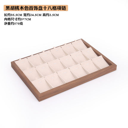 Black walnut wood grain jewelry plate ring necklace bracelet display box white flannel jewelry storage rack