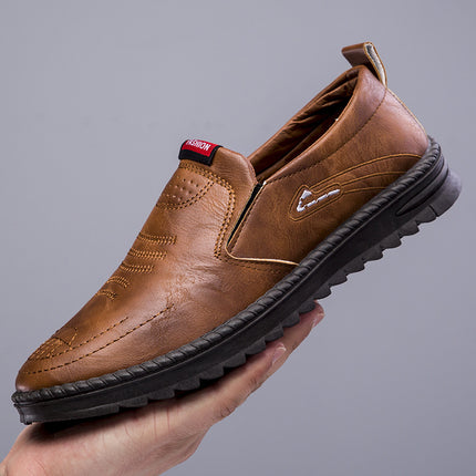 2026 Spring New Casual Leather Shoes with Hand-Sewn Stitching, Thickened Non-Slip Rubber Sole, Slip-On Shoes, Dad Shoes