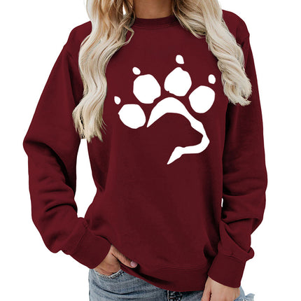 Dog Claw Dog Foot Printed Round Neck Women's Jacket Sweatshirt Foreign Trade Supply Autumn and Winter Coat Casual Loose European Code Cross-border