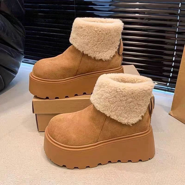 Women's Thick-Soled Snow Boots 2025 Winter New Style Fleece-Lined Warm Birkenstock Cotton Shoes Northeast Short Suede Rubber Mori Girl