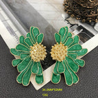 OM527 Green Silver Pin Earrings