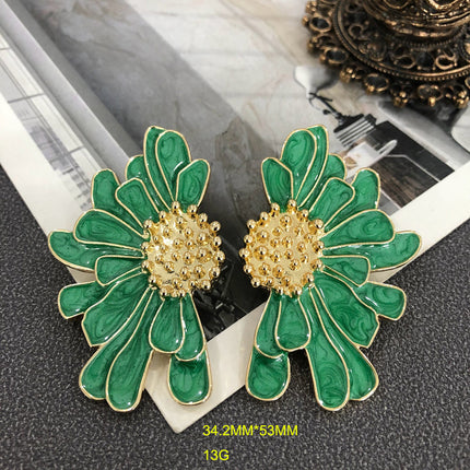 Artistic retro style earrings color enamel glaze chrysanthemum design silver pin earrings niche luxury earrings multi-color optional