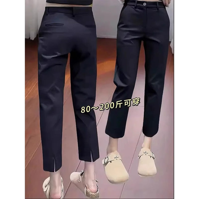 Black Cigarette Pants Women's Summer Thin Pear-Shaped Figure High-Waist Slim Casual Nine-Point Slit Narrow Straight Pants