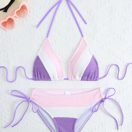 Europe and the United States cross-border new ladies split swimsuit bikini color matching drawstring backless sexy fashion swimsuit bikini