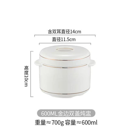 Water-proof Stew Pot Chunky Stew Pot Ceramic Steamed Egg Stew Pot with Lid Double Lid Soup Pot Household Bird's Nest Size Inner Pot Steaming Pot
