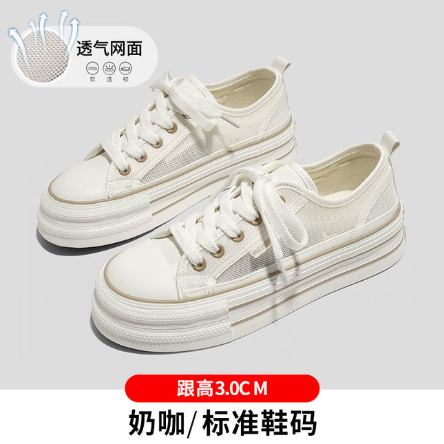 Rb23261 Thick-Soled Canvas Shoes for Women, New Spring Mesh White Shoes, Versatile Niche Big-Toe Shoes, Student Sneakers